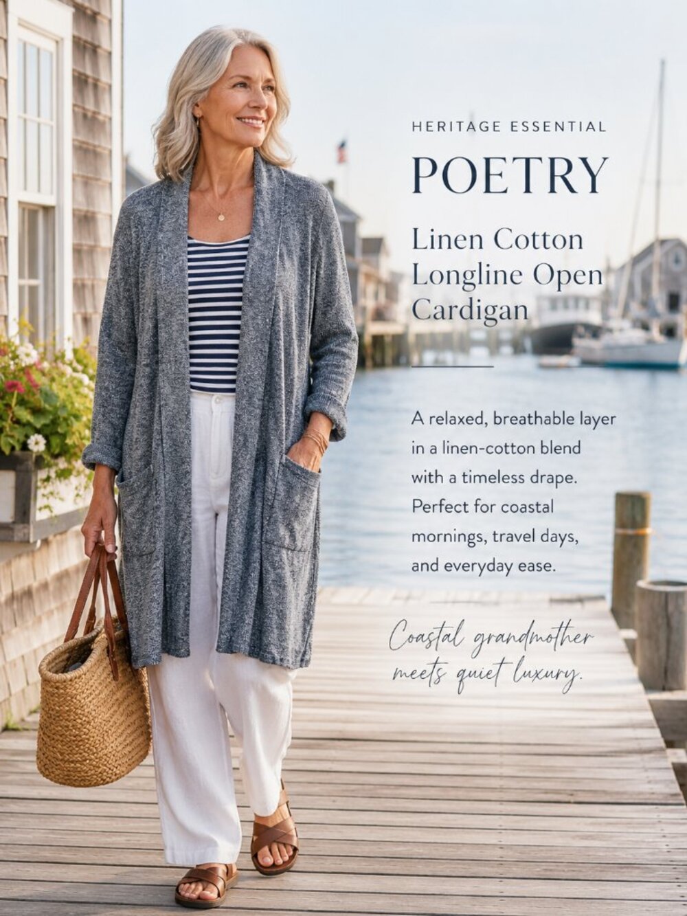 Poetry Linen Cotton Longline Open Cardigan Duster Navy White 16 18